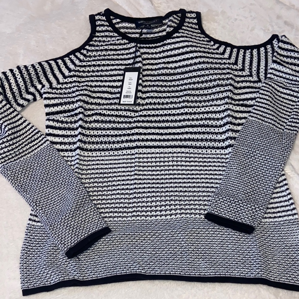 Romeo & Juliet Couture Black and White Off-the-Shoulder Sweater
